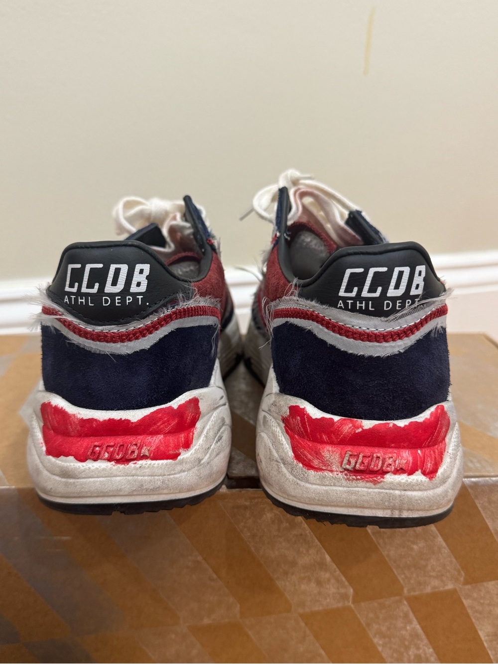 Golden Goose Running Sole Sneakers Blue Red Chain Stitch Size 36 - Picture 3 of 7